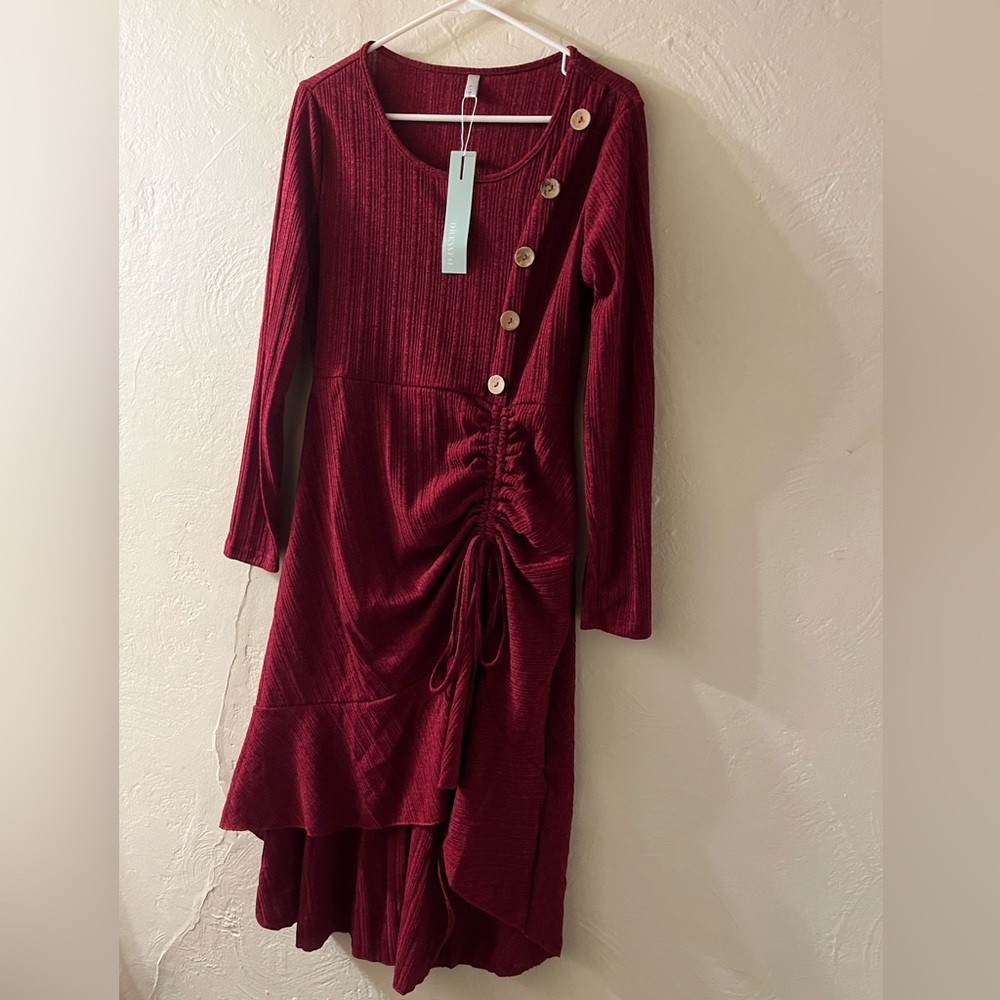 Super soft red knit button dress